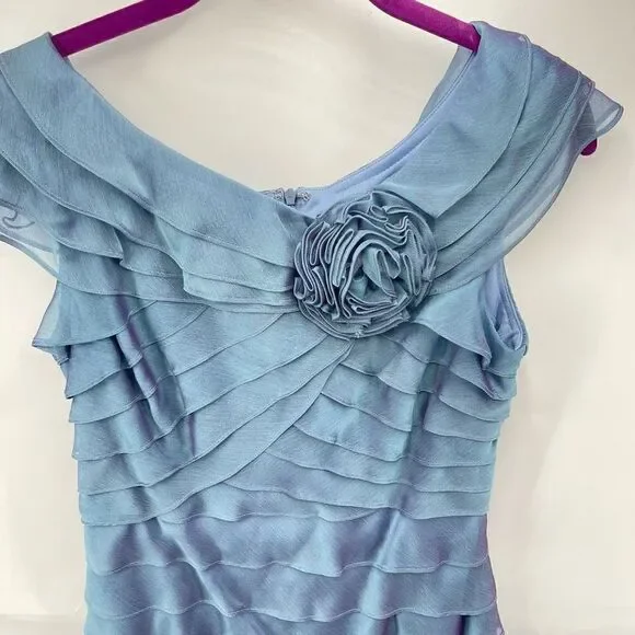 London Times Womens Flower Dress Knee Length Layered Lined Pale Dress 6 Petite - Picture 9 of 9